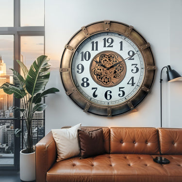 GERMANY LINE WALL CLOCK ROUND 32 INCH "STUTTGART" SILVER-WHITE