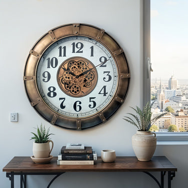 GERMANY LINE WALL CLOCK ROUND 32 INCH "STUTTGART" SILVER-WHITE