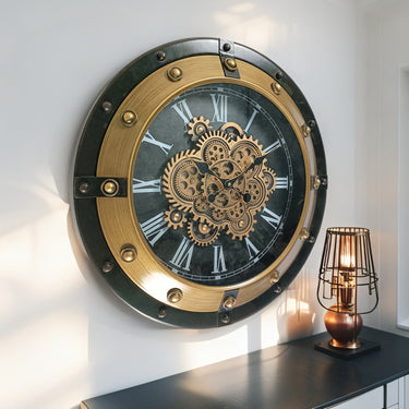 GERMANY LINE WALL CLOCK ROUND 32 INCH "HAMBURG" BRONZE-BLACK