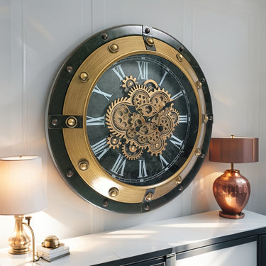 GERMANY LINE WALL CLOCK ROUND 32 INCH "HAMBURG" BRONZE-BLACK