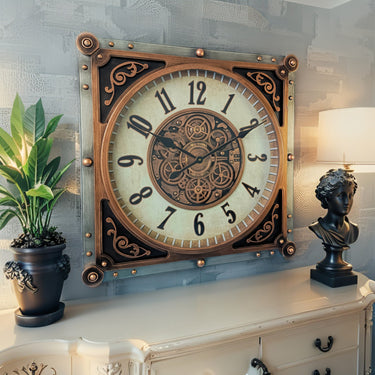 MONACO LINE WALL CLOCK SQUARE 32 INCH "MONTE CARLO" BRASS-IRON