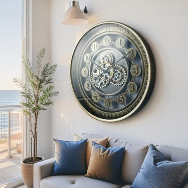 NORWAY LINE WALL CLOCK ROUND 24 INCH "KRISTIANSAND" BRASS-GOLD