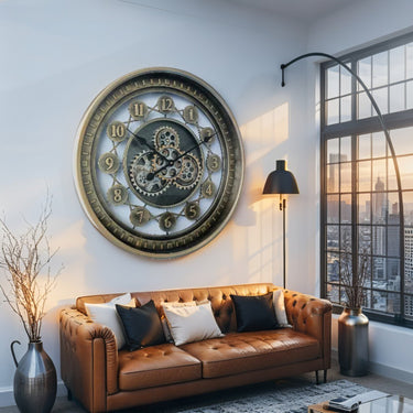 NORWAY LINE WALL CLOCK ROUND 24 INCH "KRISTIANSAND" BRASS-GOLD