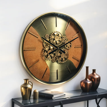 SWEDEN LINE WALL CLOCK ROUND 22 INCH "STOCKHOLM" LEATHER BROWN-GOLD