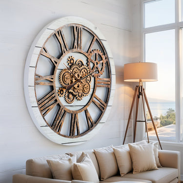 HORLOGE MURALE AVEC VRAIS ENGRENAGES MOBILES 36 POUCES BEIGE DU DESERT