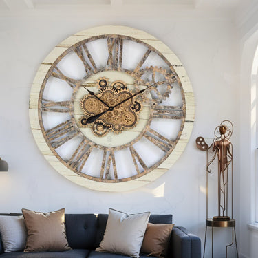 HORLOGE MURALE AVEC VRAIS ENGRENAGES MOBILES 36 POUCES BEIGE DU DESERT