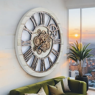 HORLOGE MURALE AVEC VRAIS ENGRENAGES MOBILES 36 POUCES BEIGE DU DESERT