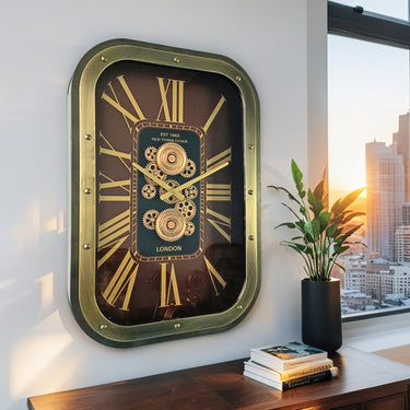 NORWAY LINE WALL CLOCK RECTANGULAR 26 X 18 INCH "DRAMMEN" GOLD-BROWN