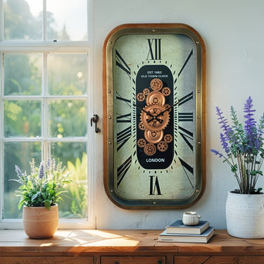 NORWAY LINE WALL CLOCK RECTANGULAR 36 X 20 INCH "OSLO" SILVER-WHITE