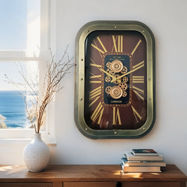 NORWAY LINE WALL CLOCK RECTANGULAR 26 X 18 INCH "DRAMMEN" GOLD-BROWN