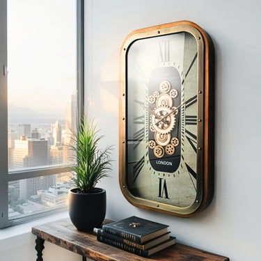 NORWAY LINE WALL CLOCK RECTANGULAR 36 X 20 INCH "OSLO" SILVER-WHITE