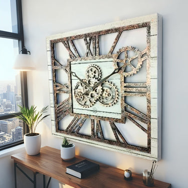 AMERICA LINE WALL CLOCK SQUARE 24 INCH WHITE FARMHOUSE