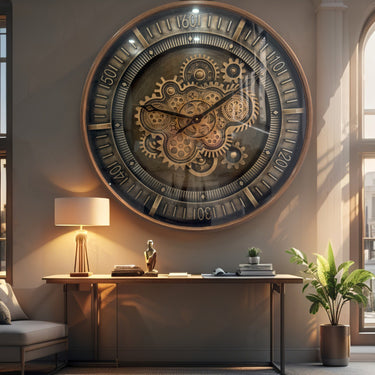 FINLAND LINE WALL CLOCK ROUND 24 INCH "TURKU" BRONZE-STEEL