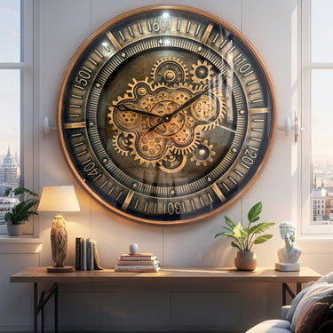 FINLAND LINE WALL CLOCK ROUND 24 INCH "TURKU" BRONZE-STEEL