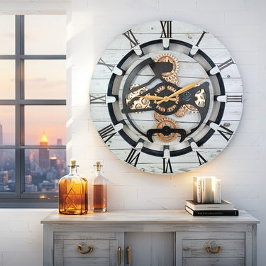 CANADA LINE WALL CLOCK ROUND 24 INCH WHITE FARMHOUSE