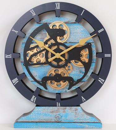 HORLOGE DE BUREAU/MURALE CONVERTIBLE AVEC VRAIS ENGRENAGES MOBILES 10 POUCES VERT AQUA