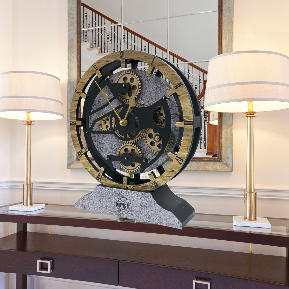CANADA LINE MANTEL CLOCK ROUND (HYBRID WALL) 16 INCH WOOD & STONE – The ...