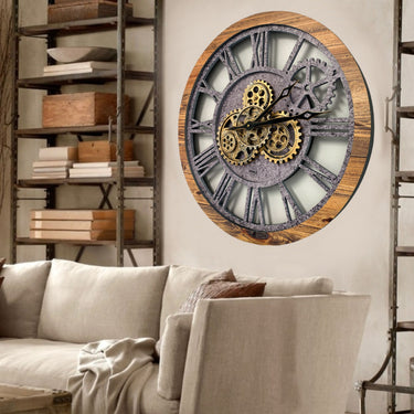 AMERICA LINE WALL CLOCK ROUND 24 INCH WOOD & STONE