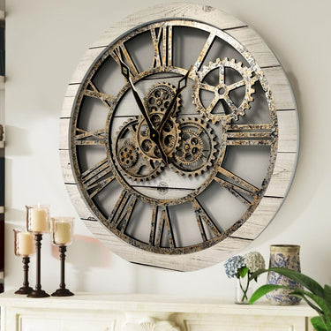 AMERICA LINE WALL CLOCK ROUND 24 INCH WHITE FARMHOUSE