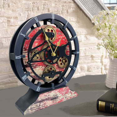 HORLOGE DE BUREAU/MURALE CONVERTIBLE AVEC VRAIS ENGRENAGES MOBILES 10 POUCES ROUGE LAVE