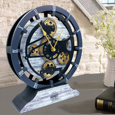 HORLOGE DE BUREAU/MURALE CONVERTIBLE AVEC VRAIS ENGRENAGES MOBILES 10 POUCES GRIS ARGENT