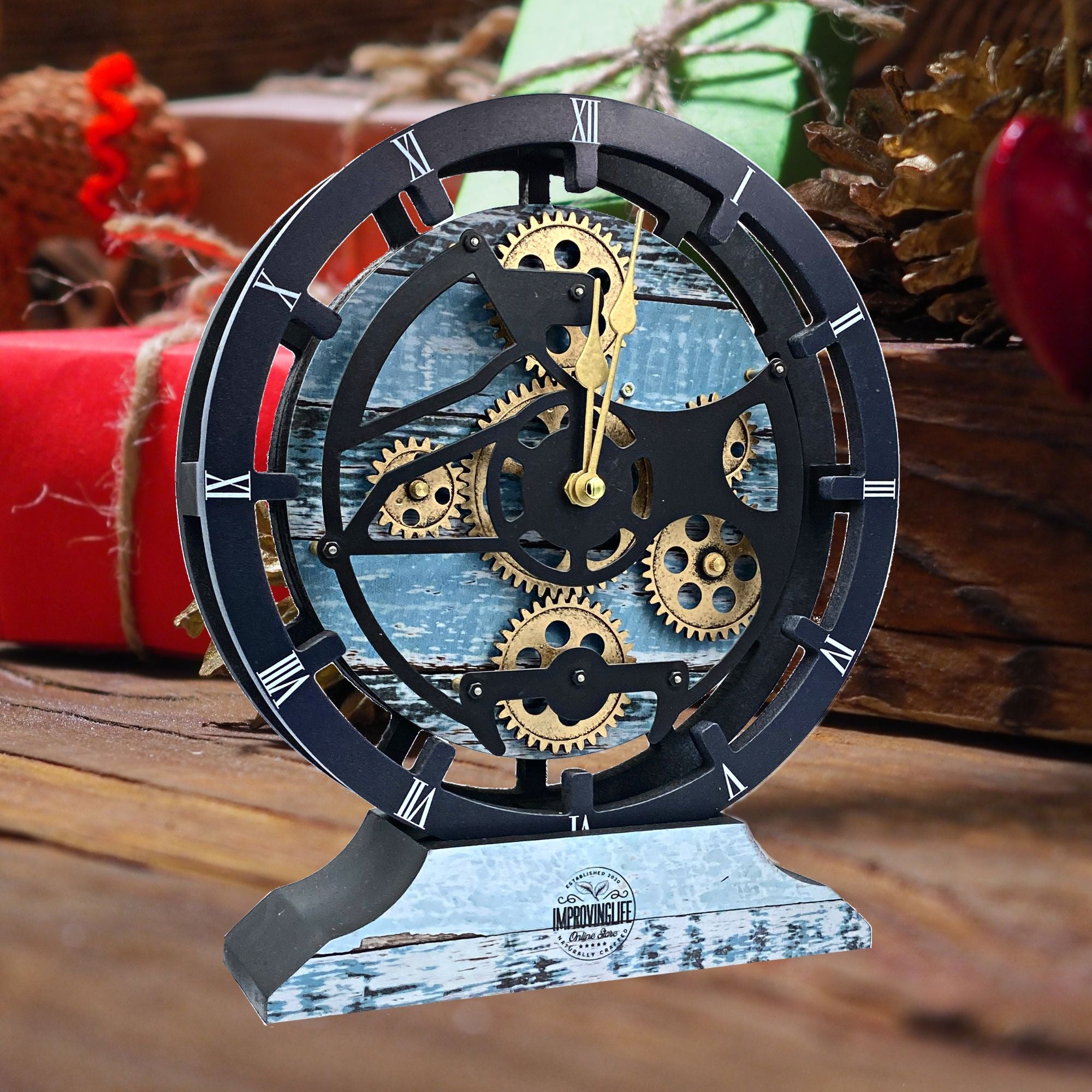 HORLOGE DE BUREAU/MURALE CONVERTIBLE AVEC VRAIS ENGRENAGES MOBILES 10 POUCES VERT AQUA