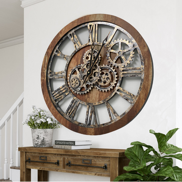 Wooden Wall Clock Vintage Gear Clock Us Style Living Room Wall