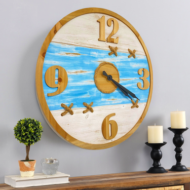 ImprovingLife Horloge murale 24 pouces en bois et corde Grande ferme vintage