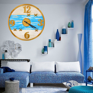 GREECE LINE WALL CLOCK ROUND 24 INCH WHITE AND BLUE